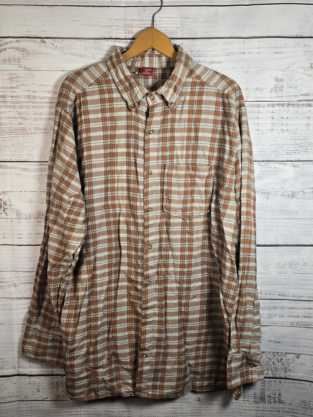 Junction West Men's XXL Plaid Flannel Shirt Orange‎ Gray Button Down Cotton
